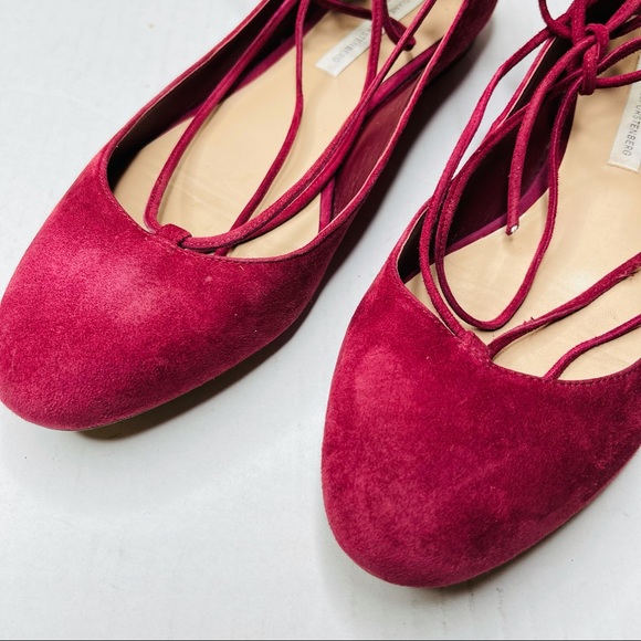 DIANE VON FURSTENBERG lace up ballet flats in wine - Picture 2 of 8
